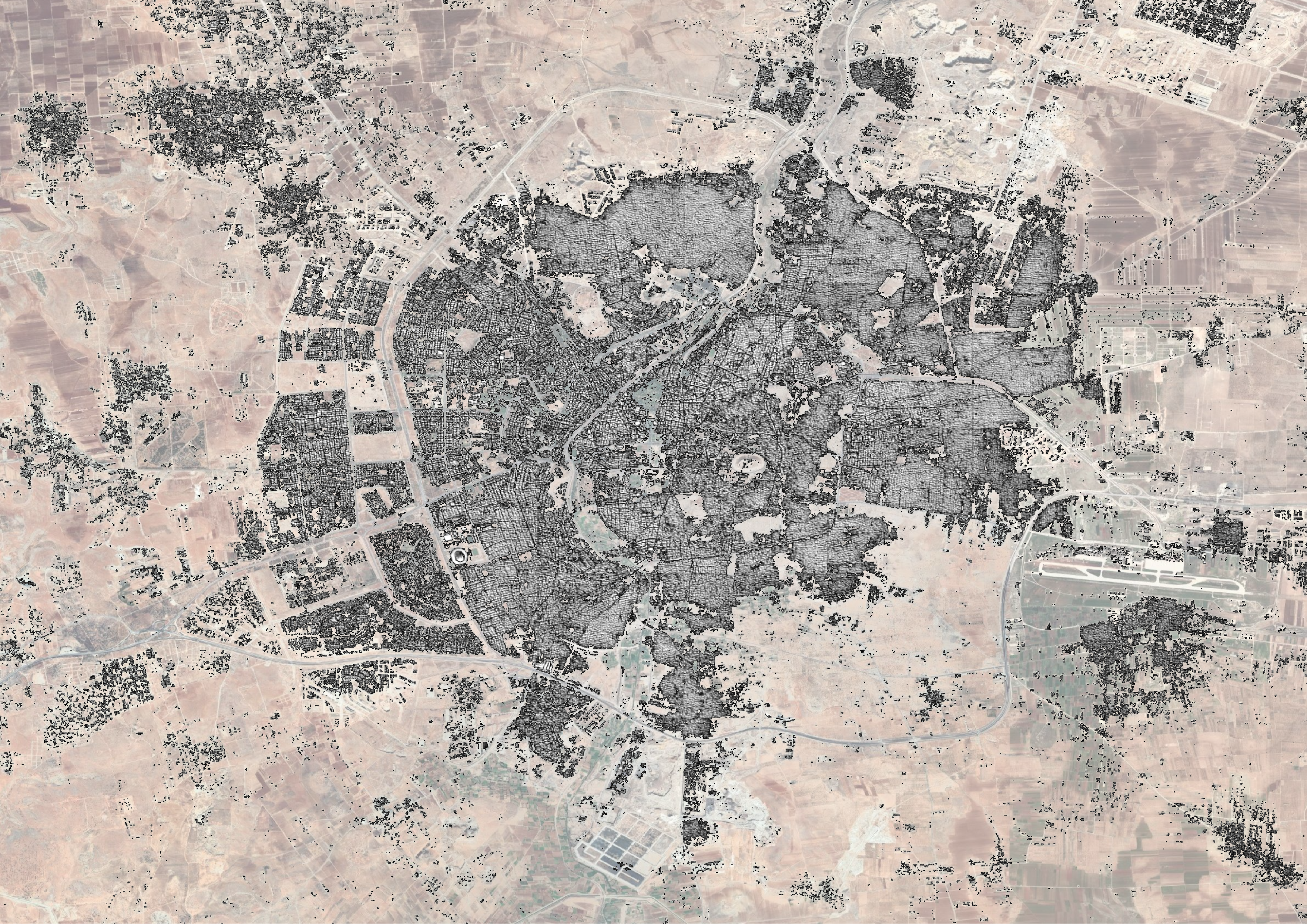 Figure 4. Syria Built Up Index with Satellite Imagery